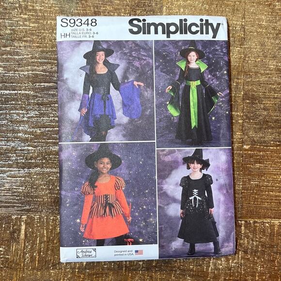 Simplicity Sewing Pattern S9348 Girls Halloween Costume Witch Wizard 3-6 UNCUT - Picture 1 of 2